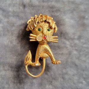 Hobco Vintage Lion Brooch GoldTone With Stones
